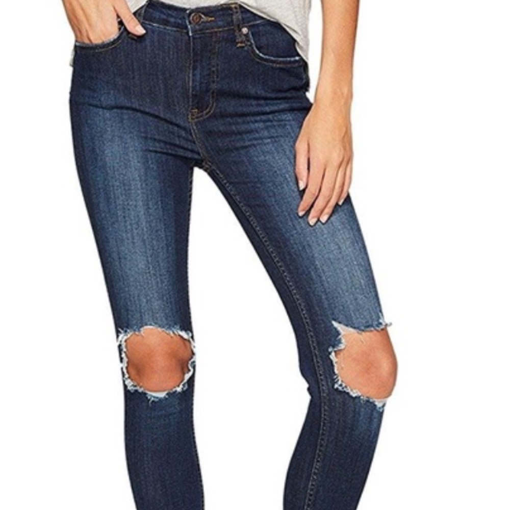 Free People High Rise Busted Knee Skinny Jeans